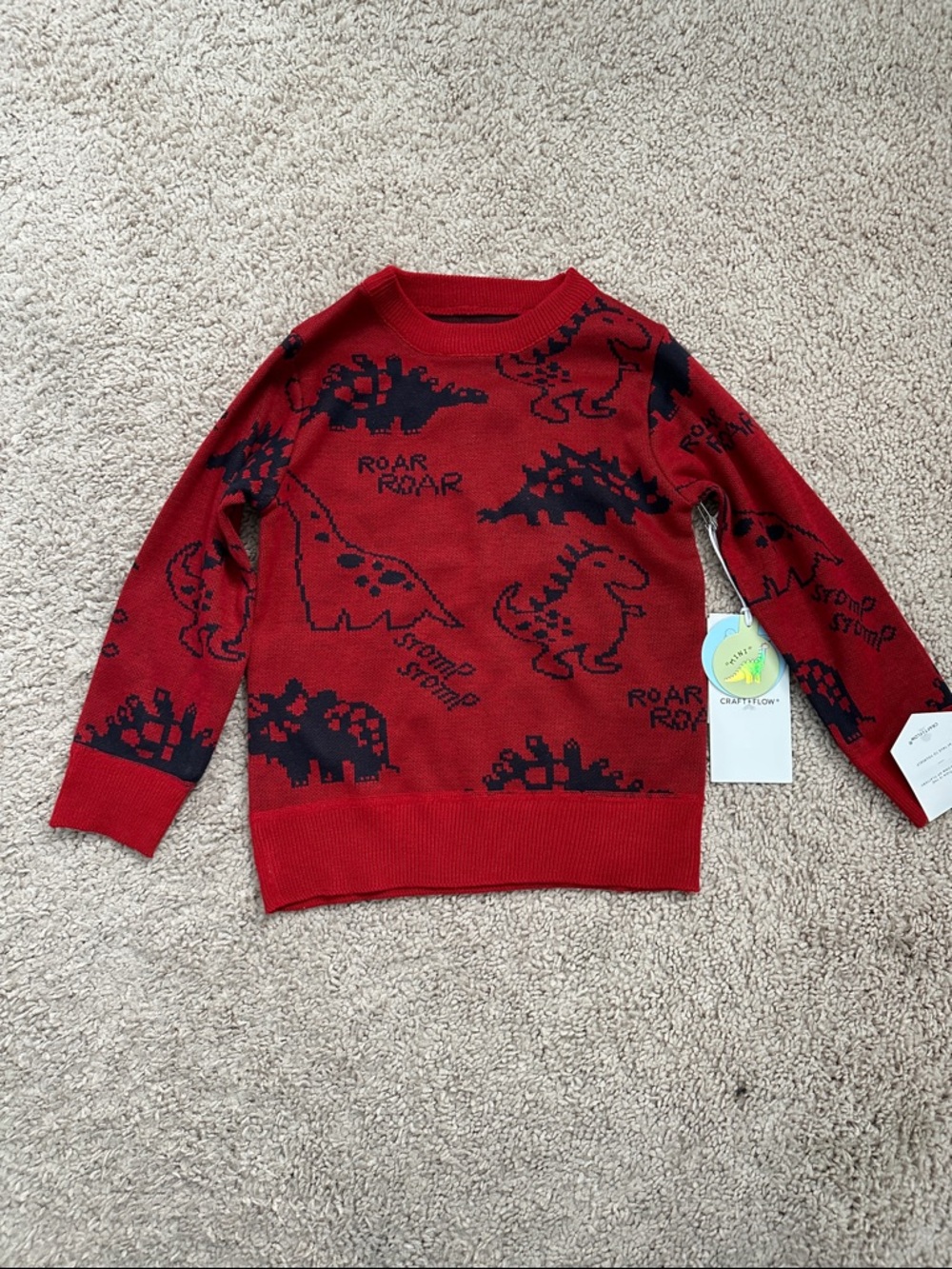 NWT Kids Red Dino Sweater - Craft + Flow 3T
